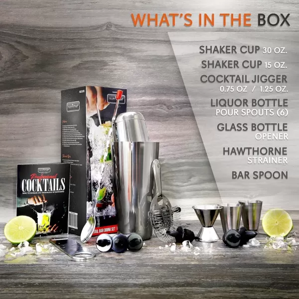 imageNutriChef Mixology Bartender Cocktail Shaker Set  Includes 15 ampamp 30 oz Stainless Steel Shakers 6 Bottle Pourers ampamp More  Essential Martini Making Kit  Drink Mixing Set  15 Piece Cocktail Bar Set15 Piece set