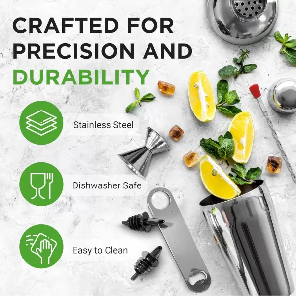 imageNutriChef Mixology Bartender Cocktail Shaker Set  Includes 15 ampamp 30 oz Stainless Steel Shakers 6 Bottle Pourers ampamp More  Essential Martini Making Kit  Drink Mixing Set  15 Piece Cocktail Bar Set7 Piece set