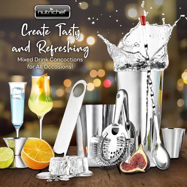 imageNutriChef Mixology Bartender Cocktail Shaker Set  Includes 15 ampamp 30 oz Stainless Steel Shakers 6 Bottle Pourers ampamp More  Essential Martini Making Kit  Drink Mixing Set  15 Piece Cocktail Bar Set15 Piece set
