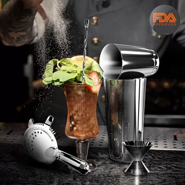 imageNutriChef Mixology Bartender Cocktail Shaker Set  Includes 15 ampamp 30 oz Stainless Steel Shakers 6 Bottle Pourers ampamp More  Essential Martini Making Kit  Drink Mixing Set  15 Piece Cocktail Bar Set15 Piece set