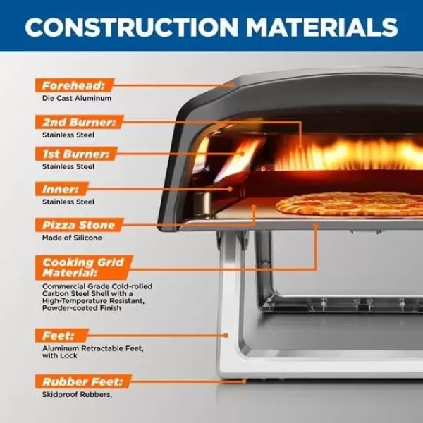 imageNutriChef Portable Outdoor Gas Pizza Oven  Includes Foldable Feet Adjustable Heat Control Dial Burner Stone ampamp Regulator Hose  Cooks 12quot Pizza in 60 Seconds  2524 x 1614 x 1240 INGas Oven