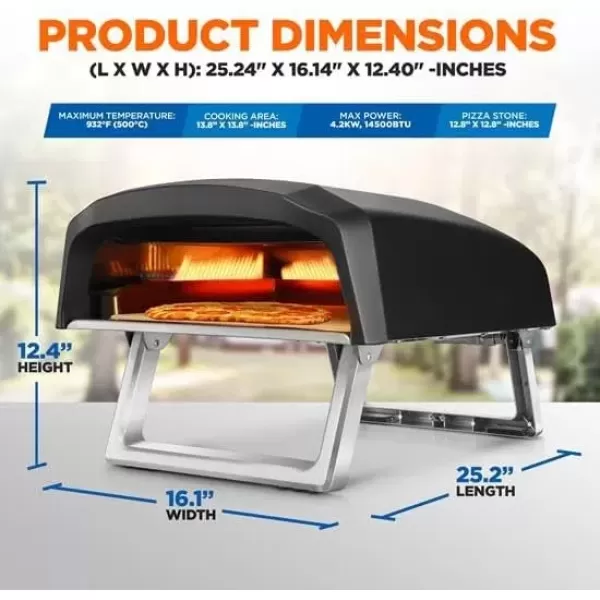 imageNutriChef Portable Outdoor Gas Pizza Oven  Includes Foldable Feet Adjustable Heat Control Dial Burner Stone ampamp Regulator Hose  Cooks 12quot Pizza in 60 Seconds  2524 x 1614 x 1240 INGas Oven