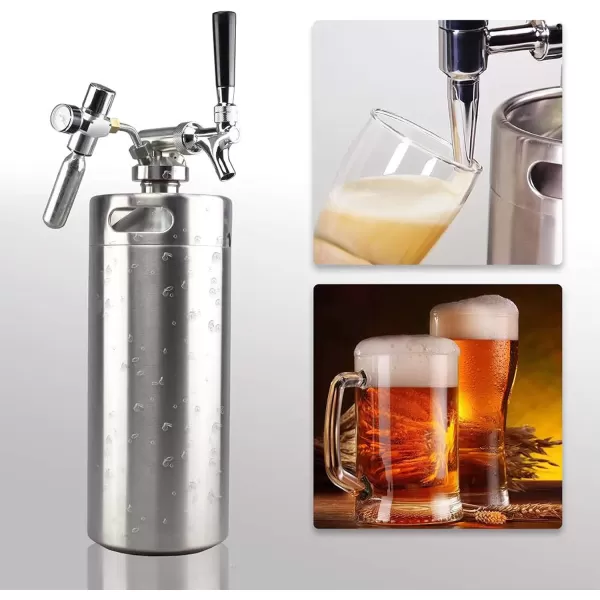 imageNutriChef Pressurized Growler Tap System  128oz Stainless Steel Homebrew Mini Keg Dispenser Portable Kegerator Kit  Co2 Pressure Regulator Keeps Carbonation for Craft Beer Draft 