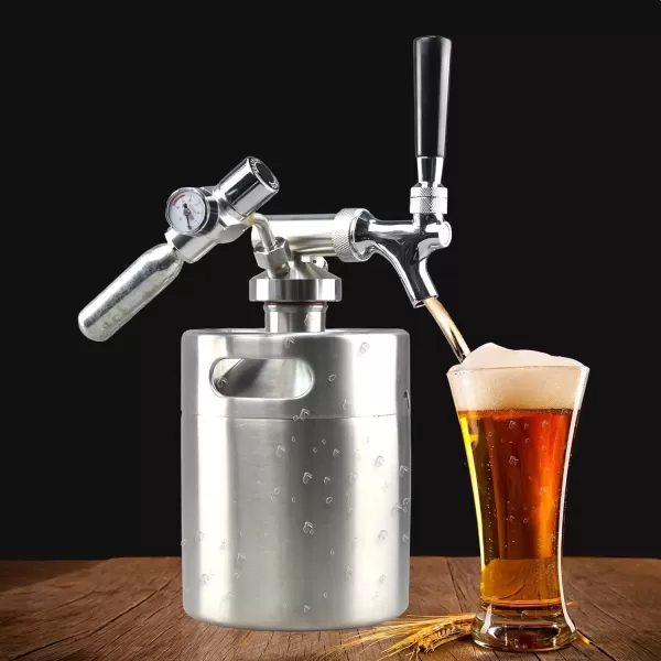 imageNutriChef Pressurized Growler Tap System  Stainless Steel Mini Keg Dispenser Portable Kegerator Kit  Co2 Pressure Regulator Keeps Carbonation for Craft Beer Draft and Homebrew  64oz