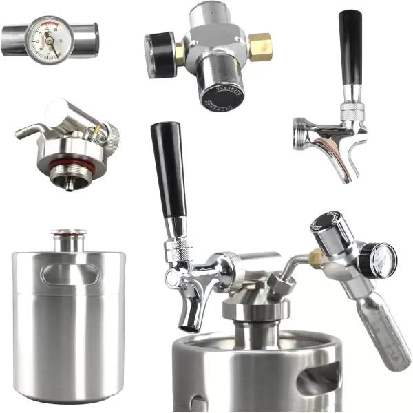 imageNutriChef Pressurized Growler Tap System  Stainless Steel Mini Keg Dispenser Portable Kegerator Kit  Co2 Pressure Regulator Keeps Carbonation for Craft Beer Draft and Homebrew  64oz