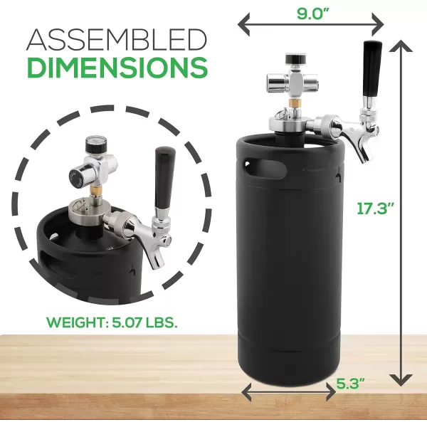 imageNutriChef Pressurized Growler Tap System 128oz Powder Coated Mini Keg Dispenser Portable Kegerator Kit Co2 Pressure Regulator Keeps Carbonation for Craft Beer Draft and Homebrew