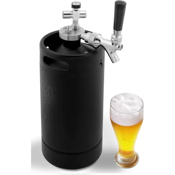 imageNutriChef Pressurized Growler Tap System 128oz Powder Coated Mini Keg Dispenser Portable Kegerator Kit Co2 Pressure Regulator Keeps Carbonation for Craft Beer Draft and Homebrew