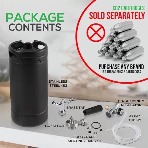imageNutriChef Pressurized Growler Tap System 128oz Powder Coated Mini Keg Dispenser Portable Kegerator Kit Co2 Pressure Regulator Keeps Carbonation for Craft Beer Draft and Homebrew