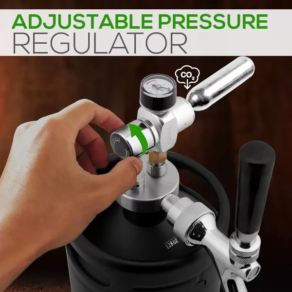 imageNutriChef Pressurized Growler Tap System 128oz Powder Coated Mini Keg Dispenser Portable Kegerator Kit Co2 Pressure Regulator Keeps Carbonation for Craft Beer Draft and Homebrew