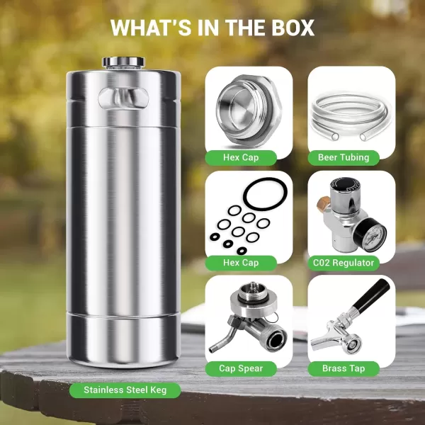 imageNutriChef Pressurized Growler Tap System 128oz Stainless Steel Mini Keg Dispenser Portable Kegerator Kit Co2 Pressure Regulator Keeps Carbonation for Craft Beer Draft and Homebrew