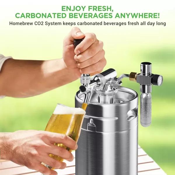 imageNutriChef Pressurized Growler Tap System 128oz Stainless Steel Mini Keg Dispenser Portable Kegerator Kit Co2 Pressure Regulator Keeps Carbonation for Craft Beer Draft and Homebrew