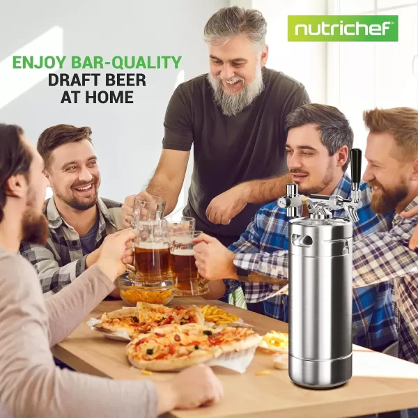 imageNutriChef Pressurized Growler Tap System 128oz Stainless Steel Mini Keg Dispenser Portable Kegerator Kit Co2 Pressure Regulator Keeps Carbonation for Craft Beer Draft and Homebrew