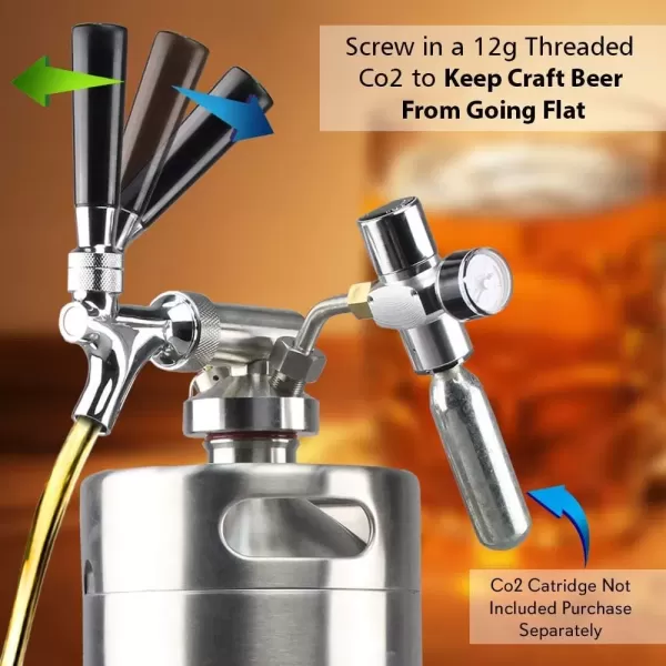 imageNutriChef Pressurized Growler Tap System 64oz Stainless Steel Mini Keg Dispenser Portable Kegerator Kit Co2 Pressure Regulator Keeps Carbonation for Craft Beer Draft and Homebrew