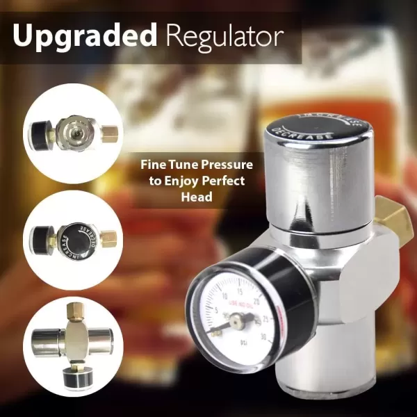 imageNutriChef Pressurized Growler Tap System 64oz Stainless Steel Mini Keg Dispenser Portable Kegerator Kit Co2 Pressure Regulator Keeps Carbonation for Craft Beer Draft and Homebrew