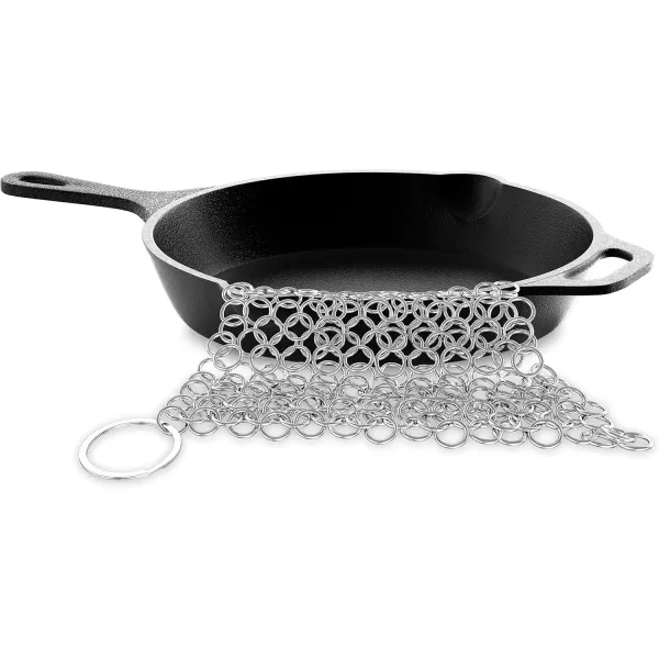 imageNutriChef Stainless Steel Cast Iron Cleaner394quotx394quot Rustproof Dishwasher Safe Chainmail Metal Scraper Cleaning Tool for Preseasoned Pans Pot Dutch Oven Black