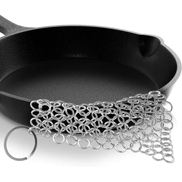 imageNutriChef Stainless Steel Cast Iron Cleaner394quotx394quot Rustproof Dishwasher Safe Chainmail Metal Scraper Cleaning Tool for Preseasoned Pans Pot Dutch Oven Black