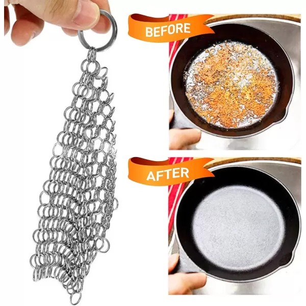 imageNutriChef Stainless Steel Cast Iron Cleaner394quotx394quot Rustproof Dishwasher Safe Chainmail Metal Scraper Cleaning Tool for Preseasoned Pans Pot Dutch Oven Black