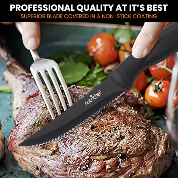 imageNutriChef Steak Knife Set of 8  Premium Serrated Stainless Steel Kitchen Knife Set  Ergonomic Design Sharp Blades NonStick ampamp RustResistant  Perfect for Home BBQs ampamp Restaurants BlackBlack