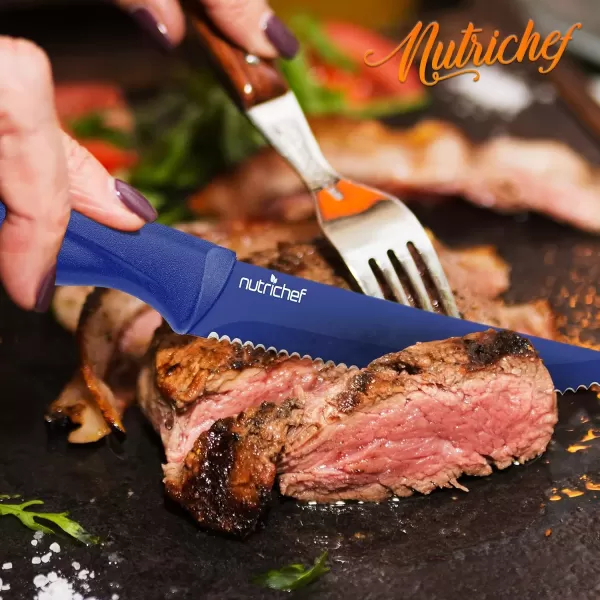 imageNutriChef Steak Knife Set of 8  Premium Serrated Stainless Steel Kitchen Knife Set  Ergonomic Design Sharp Blades NonStick ampamp RustResistant  Perfect for Home BBQs ampamp Restaurants BlackBlue