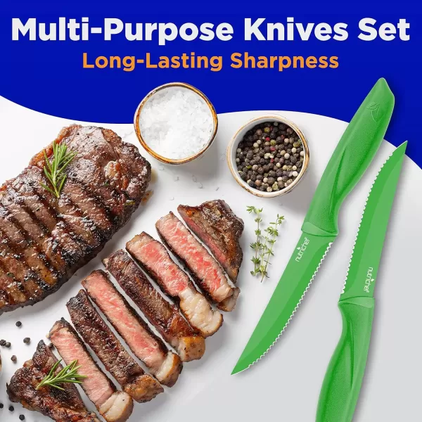 imageNutriChef Steak Knife Set of 8  Premium Serrated Stainless Steel Kitchen Knife Set  Ergonomic Design Sharp Blades NonStick ampamp RustResistant  Perfect for Home BBQs ampamp Restaurants BlackGreen