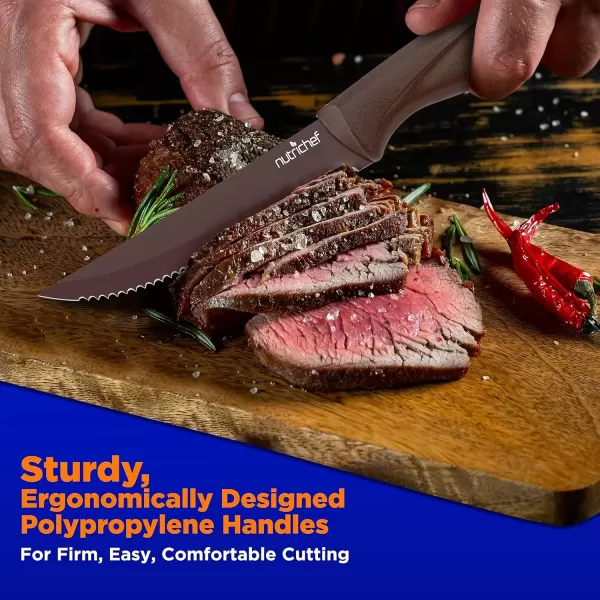 imageNutriChef Steak Knife Set of 8  Premium Serrated Stainless Steel Kitchen Knife Set  Ergonomic Design Sharp Blades NonStick ampamp RustResistant  Perfect for Home BBQs ampamp Restaurants BlackBrown