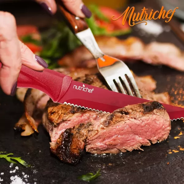 imageNutriChef Steak Knife Set of 8  Premium Serrated Stainless Steel Kitchen Knife Set  Ergonomic Design Sharp Blades NonStick ampamp RustResistant  Perfect for Home BBQs ampamp Restaurants BlackRed