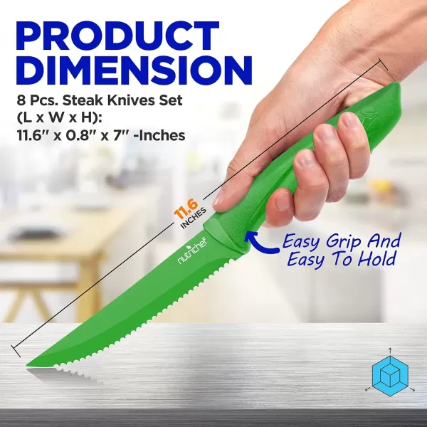 imageNutriChef Steak Knife Set of 8  Premium Serrated Stainless Steel Kitchen Knife Set  Ergonomic Design Sharp Blades NonStick ampamp RustResistant  Perfect for Home BBQs ampamp Restaurants BlackGreen