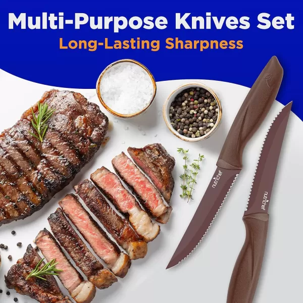 imageNutriChef Steak Knife Set of 8  Premium Serrated Stainless Steel Kitchen Knife Set  Ergonomic Design Sharp Blades NonStick ampamp RustResistant  Perfect for Home BBQs ampamp Restaurants BlackBrown