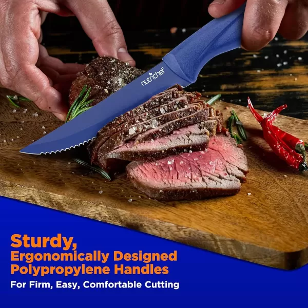 imageNutriChef Steak Knife Set of 8  Premium Serrated Stainless Steel Kitchen Knife Set  Ergonomic Design Sharp Blades NonStick ampamp RustResistant  Perfect for Home BBQs ampamp Restaurants BlackBlue