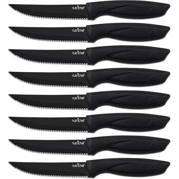 imageNutriChef Steak Knife Set of 8  Premium Serrated Stainless Steel Kitchen Knife Set  Ergonomic Design Sharp Blades NonStick ampamp RustResistant  Perfect for Home BBQs ampamp Restaurants BlackBlack