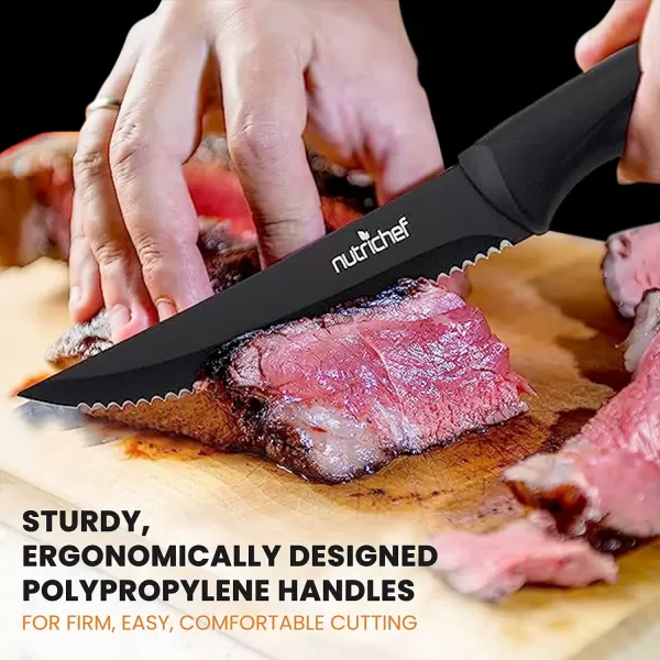 imageNutriChef Steak Knife Set of 8  Premium Serrated Stainless Steel Kitchen Knife Set  Ergonomic Design Sharp Blades NonStick ampamp RustResistant  Perfect for Home BBQs ampamp Restaurants BlackBlack
