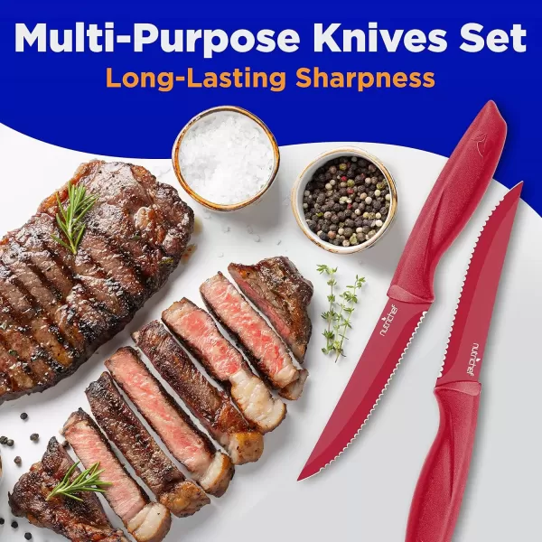 imageNutriChef Steak Knife Set of 8  Premium Serrated Stainless Steel Kitchen Knife Set  Ergonomic Design Sharp Blades NonStick ampamp RustResistant  Perfect for Home BBQs ampamp Restaurants BlackRed