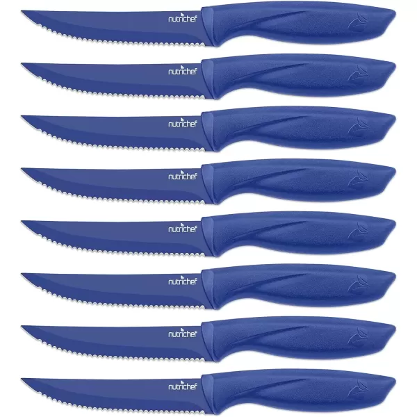 imageNutriChef Steak Knife Set of 8  Premium Serrated Stainless Steel Kitchen Knife Set  Ergonomic Design Sharp Blades NonStick ampamp RustResistant  Perfect for Home BBQs ampamp Restaurants BlackBlue