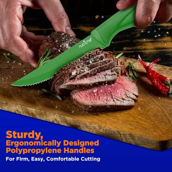 imageNutriChef Steak Knife Set of 8  Premium Serrated Stainless Steel Kitchen Knife Set  Ergonomic Design Sharp Blades NonStick ampamp RustResistant  Perfect for Home BBQs ampamp Restaurants BlackGreen