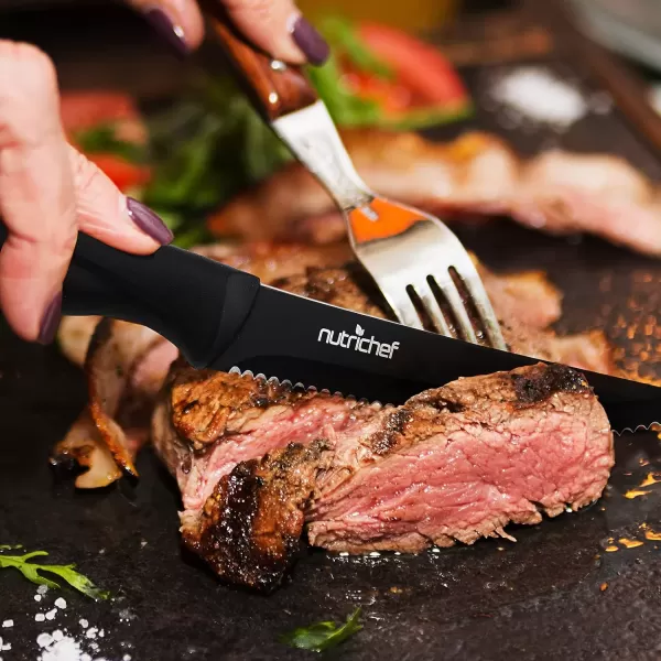 imageNutriChef Steak Knife Set of 8  Premium Serrated Stainless Steel Kitchen Knife Set  Ergonomic Design Sharp Blades NonStick ampamp RustResistant  Perfect for Home BBQs ampamp Restaurants BlackBlack