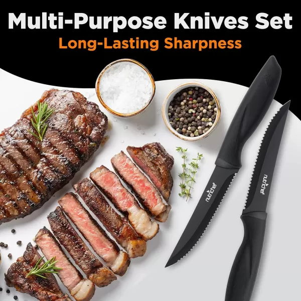 imageNutriChef Steak Knife Set of 8  Premium Serrated Stainless Steel Kitchen Knife Set  Ergonomic Design Sharp Blades NonStick ampamp RustResistant  Perfect for Home BBQs ampamp Restaurants BlackBlack