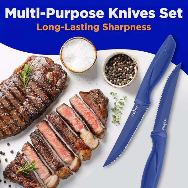 imageNutriChef Steak Knife Set of 8  Premium Serrated Stainless Steel Kitchen Knife Set  Ergonomic Design Sharp Blades NonStick ampamp RustResistant  Perfect for Home BBQs ampamp Restaurants BlackBlue
