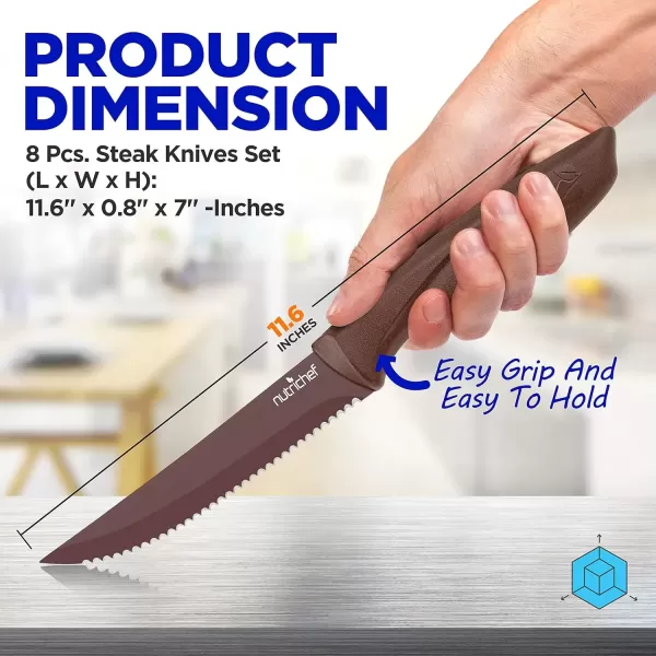 imageNutriChef Steak Knife Set of 8  Premium Serrated Stainless Steel Kitchen Knife Set  Ergonomic Design Sharp Blades NonStick ampamp RustResistant  Perfect for Home BBQs ampamp Restaurants BlackBrown