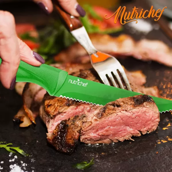 imageNutriChef Steak Knife Set of 8  Premium Serrated Stainless Steel Kitchen Knife Set  Ergonomic Design Sharp Blades NonStick ampamp RustResistant  Perfect for Home BBQs ampamp Restaurants BlackGreen