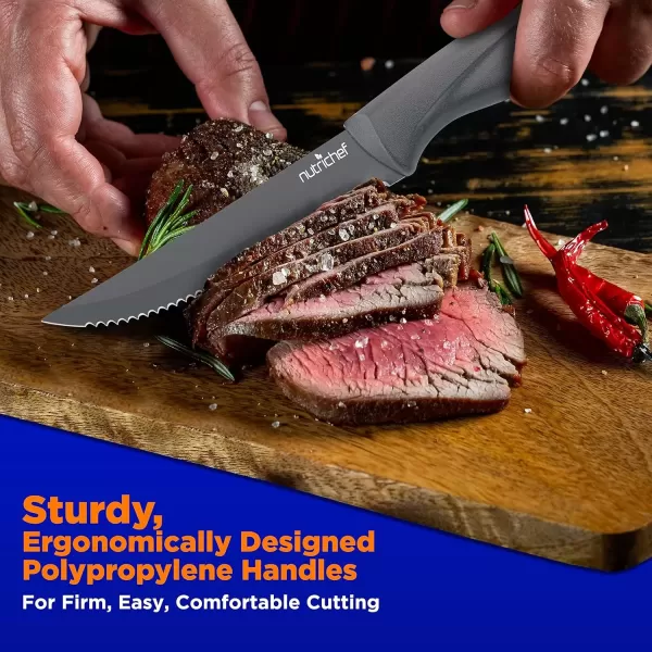 imageNutriChef Steak Knife Set of 8  Premium Serrated Stainless Steel Kitchen Knife Set  Ergonomic Design Sharp Blades NonStick ampamp RustResistant  Perfect for Home BBQs ampamp Restaurants BlackGray