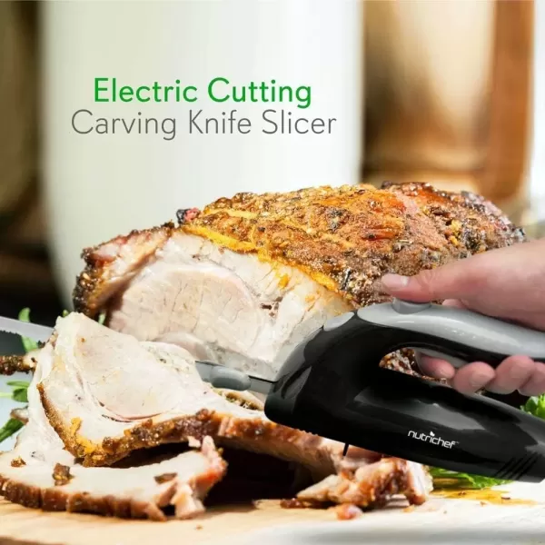 imageNutriChef Upgraded Premium Electric Knife  89quot Carving Knife Serrated Blades Lightweight Ergonomic Design Easy Grip Easy Blade Removal Great For Thanksgiving Meat ampamp Cheese Black  PKELKN8