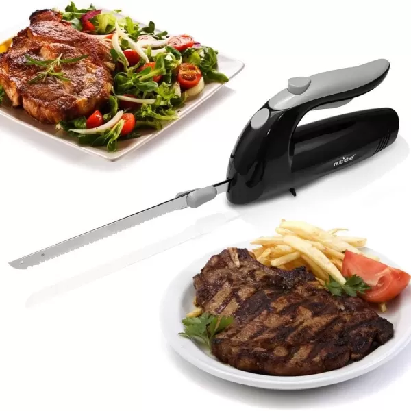 imageNutriChef Upgraded Premium Electric Knife  89quot Carving Knife Serrated Blades Lightweight Ergonomic Design Easy Grip Easy Blade Removal Great For Thanksgiving Meat ampamp Cheese Black  PKELKN8