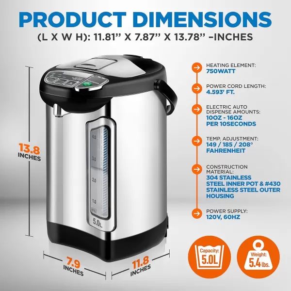 imageNutriChefKitchen Electric Water Boiler and Warmer  3L317 Qt Stainless Steel Electric Hot Water Dispenser wRotating Base Auto Shut Off Safety Lock Instant Heating for Coffee ampamp Tea NCHUB1353 Quarts