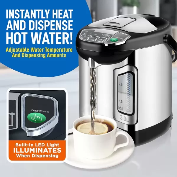 imageNutriChefKitchen Electric Water Boiler and Warmer  3L317 Qt Stainless Steel Electric Hot Water Dispenser wRotating Base Auto Shut Off Safety Lock Instant Heating for Coffee ampamp Tea NCHUB1332 Quarts