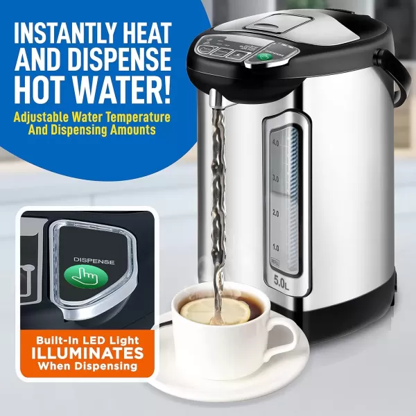 imageNutriChefKitchen Electric Water Boiler and Warmer  3L317 Qt Stainless Steel Electric Hot Water Dispenser wRotating Base Auto Shut Off Safety Lock Instant Heating for Coffee ampamp Tea NCHUB1353 Quarts
