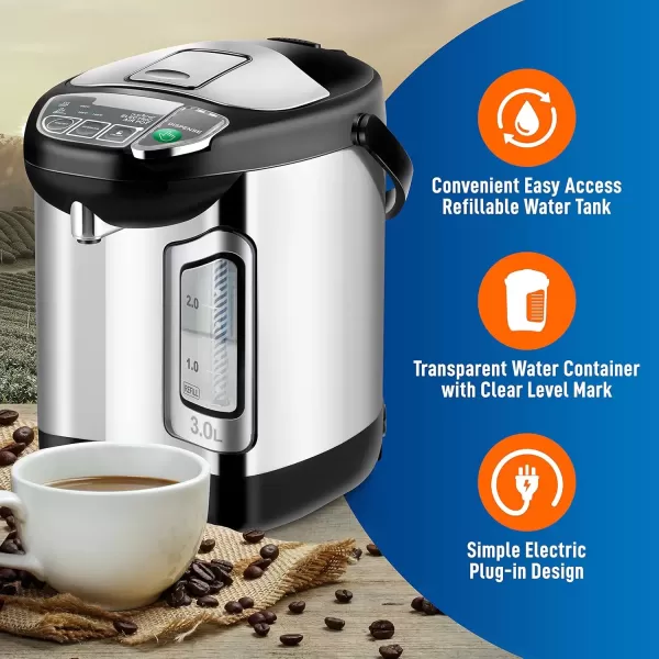 imageNutriChefKitchen Electric Water Boiler and Warmer  3L317 Qt Stainless Steel Electric Hot Water Dispenser wRotating Base Auto Shut Off Safety Lock Instant Heating for Coffee ampamp Tea NCHUB1332 Quarts