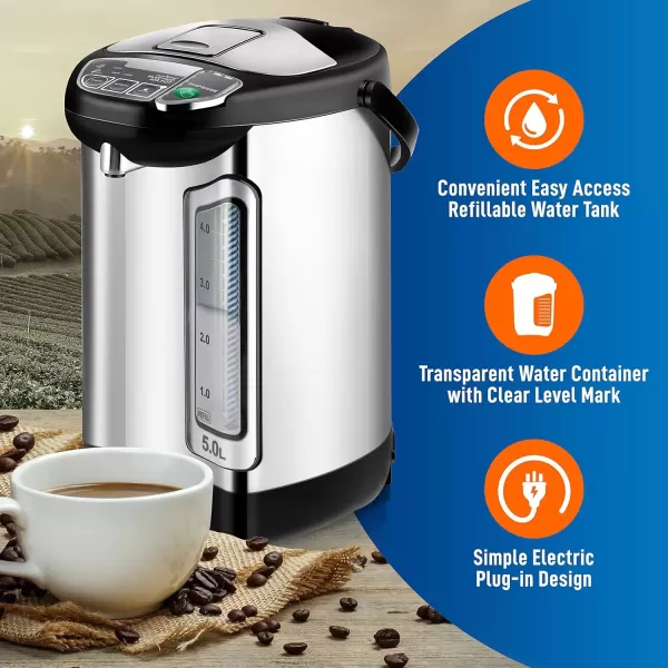 imageNutriChefKitchen Electric Water Boiler and Warmer  3L317 Qt Stainless Steel Electric Hot Water Dispenser wRotating Base Auto Shut Off Safety Lock Instant Heating for Coffee ampamp Tea NCHUB1353 Quarts
