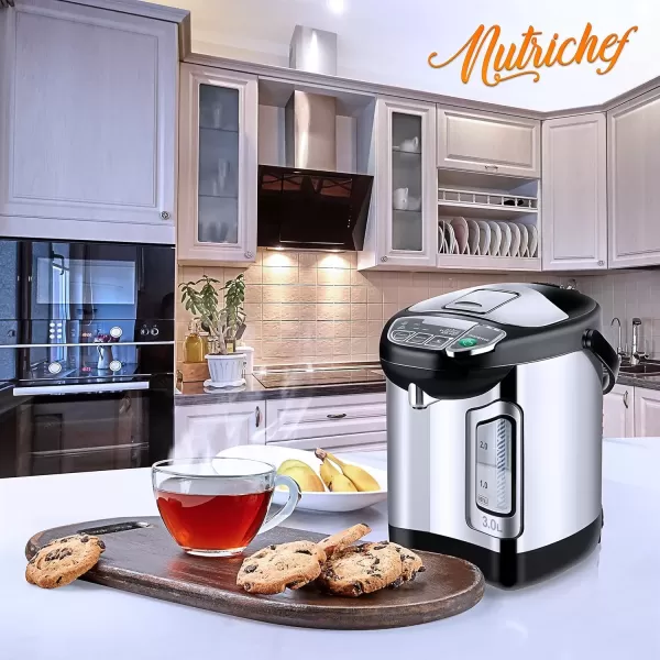 imageNutriChefKitchen Electric Water Boiler and Warmer  3L317 Qt Stainless Steel Electric Hot Water Dispenser wRotating Base Auto Shut Off Safety Lock Instant Heating for Coffee ampamp Tea NCHUB1332 Quarts