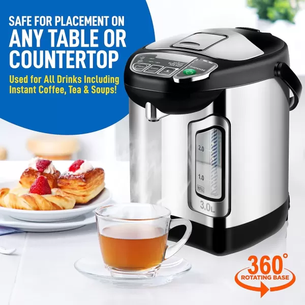 imageNutriChefKitchen Electric Water Boiler and Warmer  3L317 Qt Stainless Steel Electric Hot Water Dispenser wRotating Base Auto Shut Off Safety Lock Instant Heating for Coffee ampamp Tea NCHUB1332 Quarts