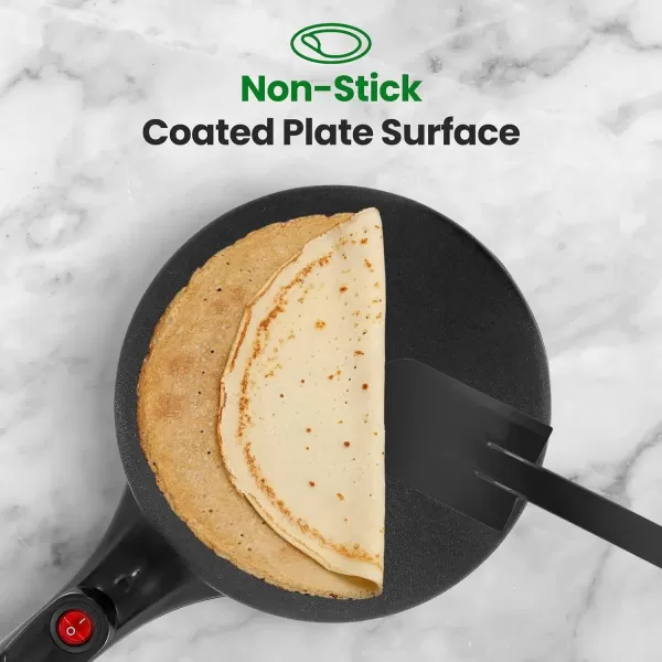 imageNutrichef Electric Crepe Maker  8inch Nonstick Cooktop with OnOff Switch  Cooks Roti Tortillas ampamp Pancakes  Automatic Temperature Control ampamp Cool Touch Handle  Includes Food Bowl Whisk ampamp Spatula